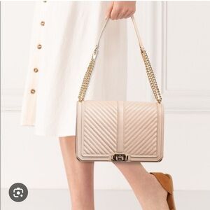NWOT TAN CHEVRON QUILTED JUMBO LOVE CROSSBODY BAG | IN TAHINI with GOLD HARDWARE
